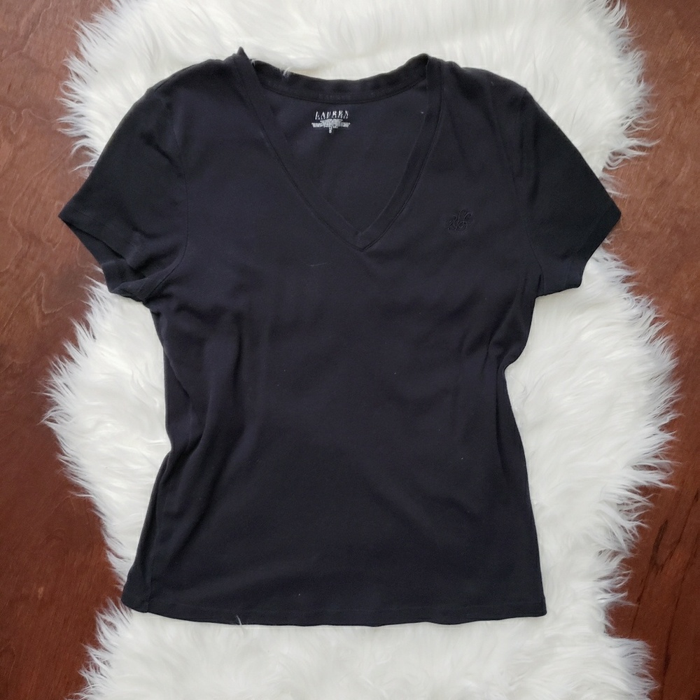 RALPH LAUREN black tee t shirt top v neck